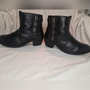 Elegant Black Buckle Ankle Booties